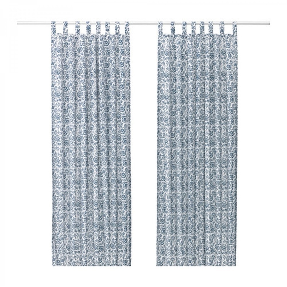 Ikea Mjölkört Mjolkort Curtains 4 Panels 57” x 98” Blue White Floral NWT - Picture 5 of 6